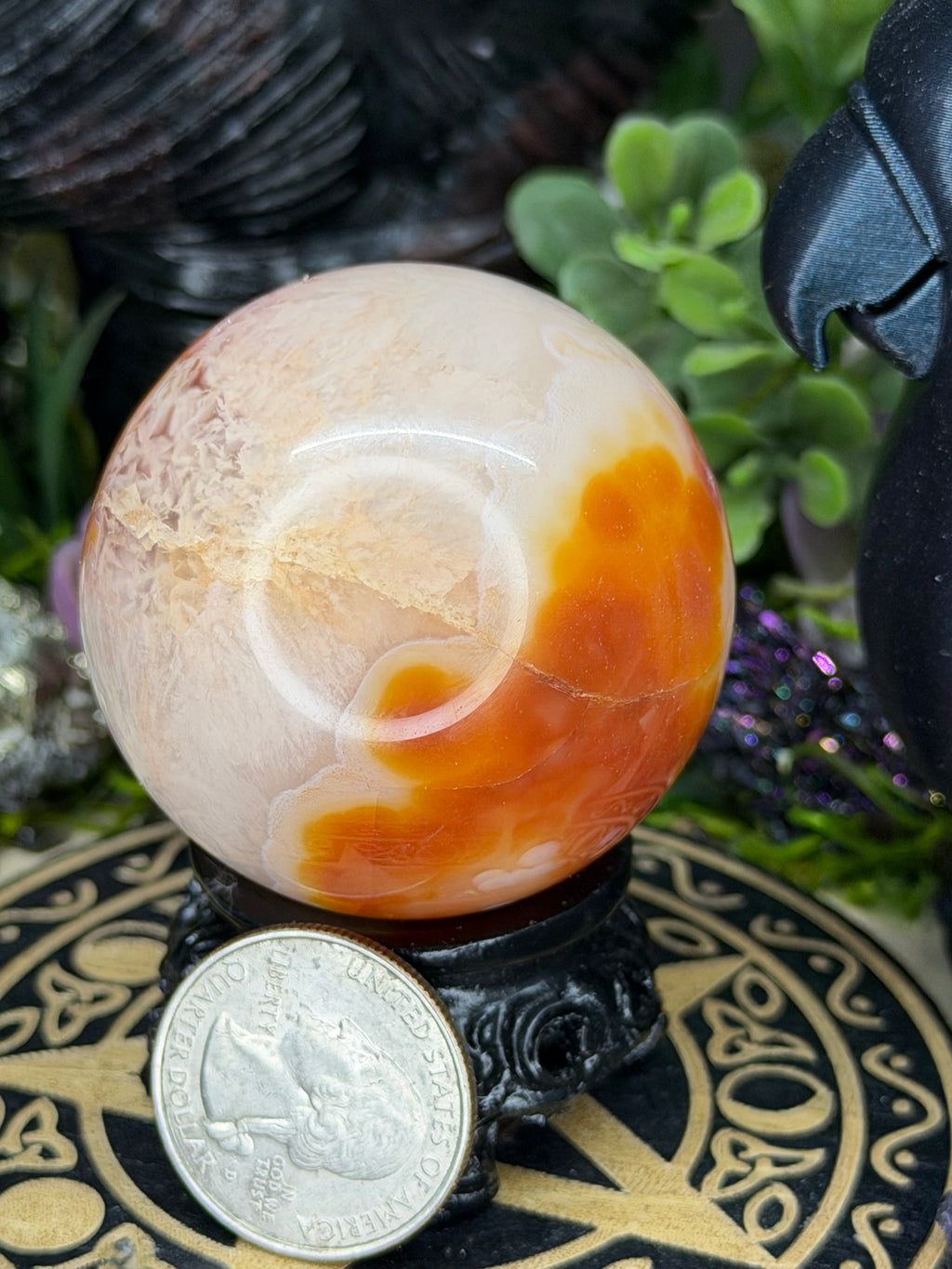 Carnelian Druzy Agate Sphere, 47mm