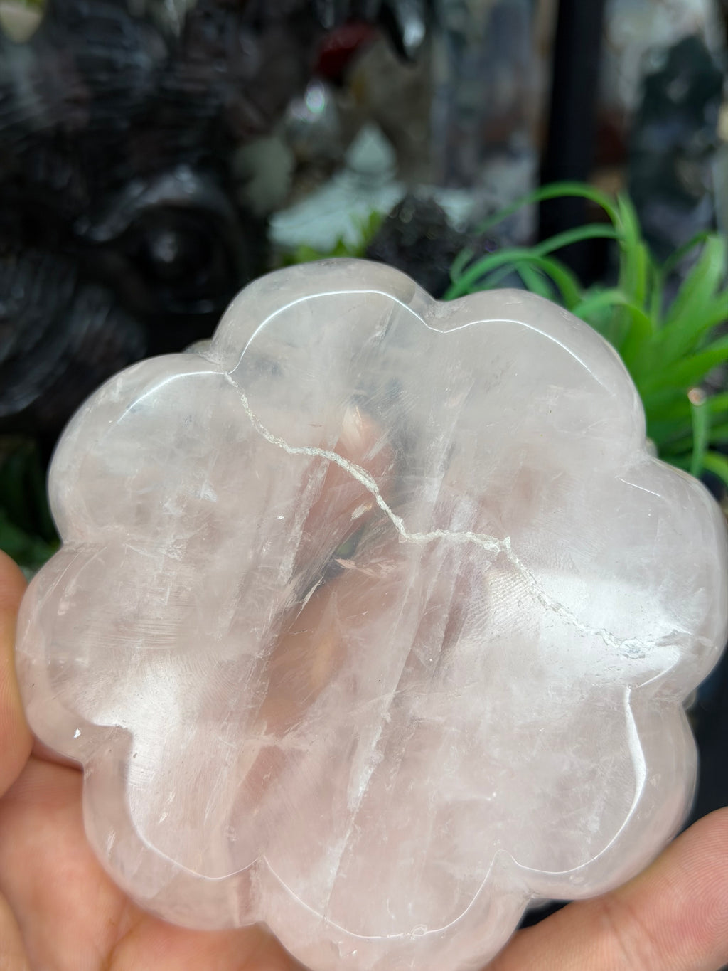 Lotus Rose Quartz Intension Bowl With Carvings.