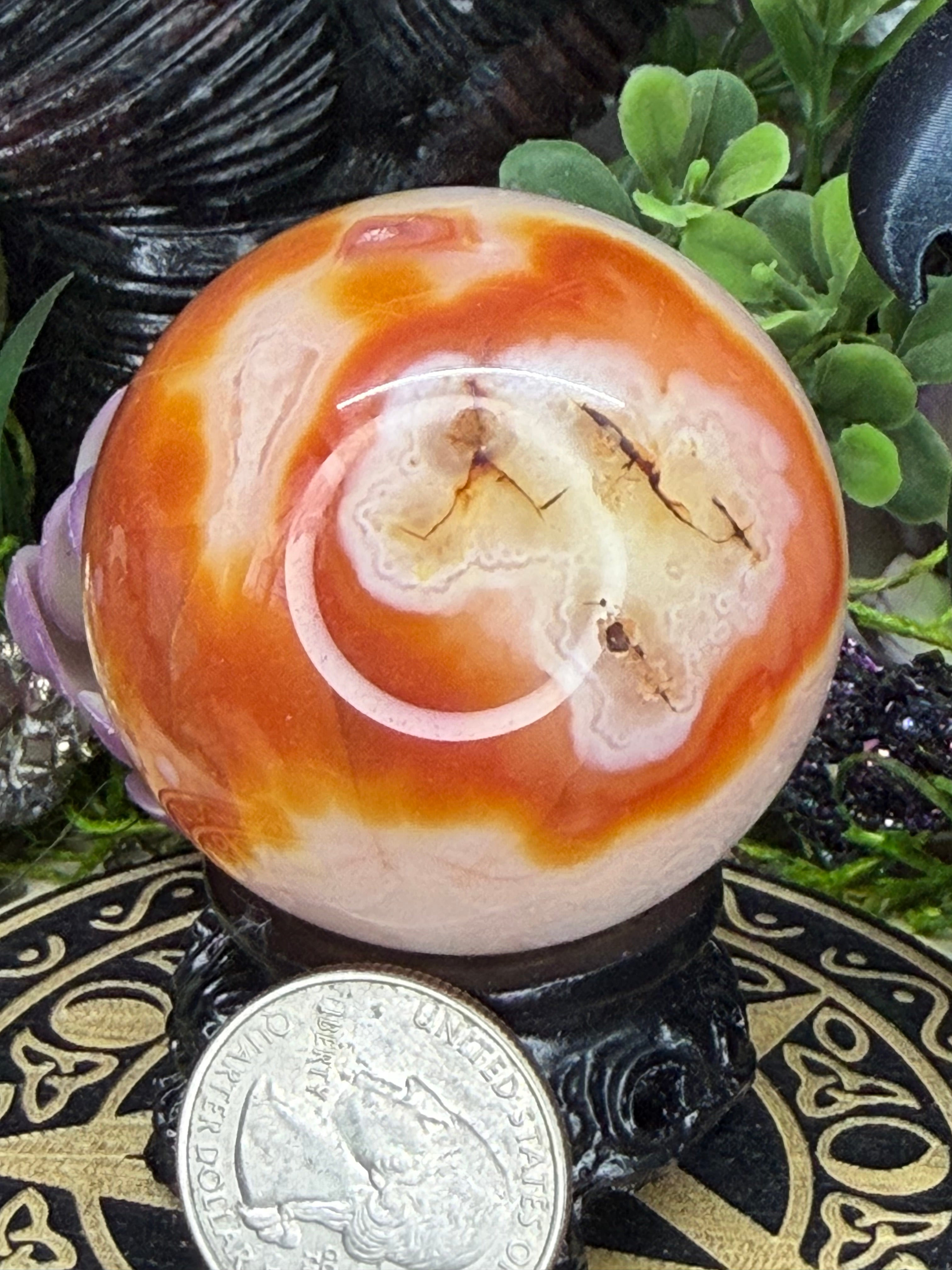 Carnelian Druzy Agate Sphere, 47mm
