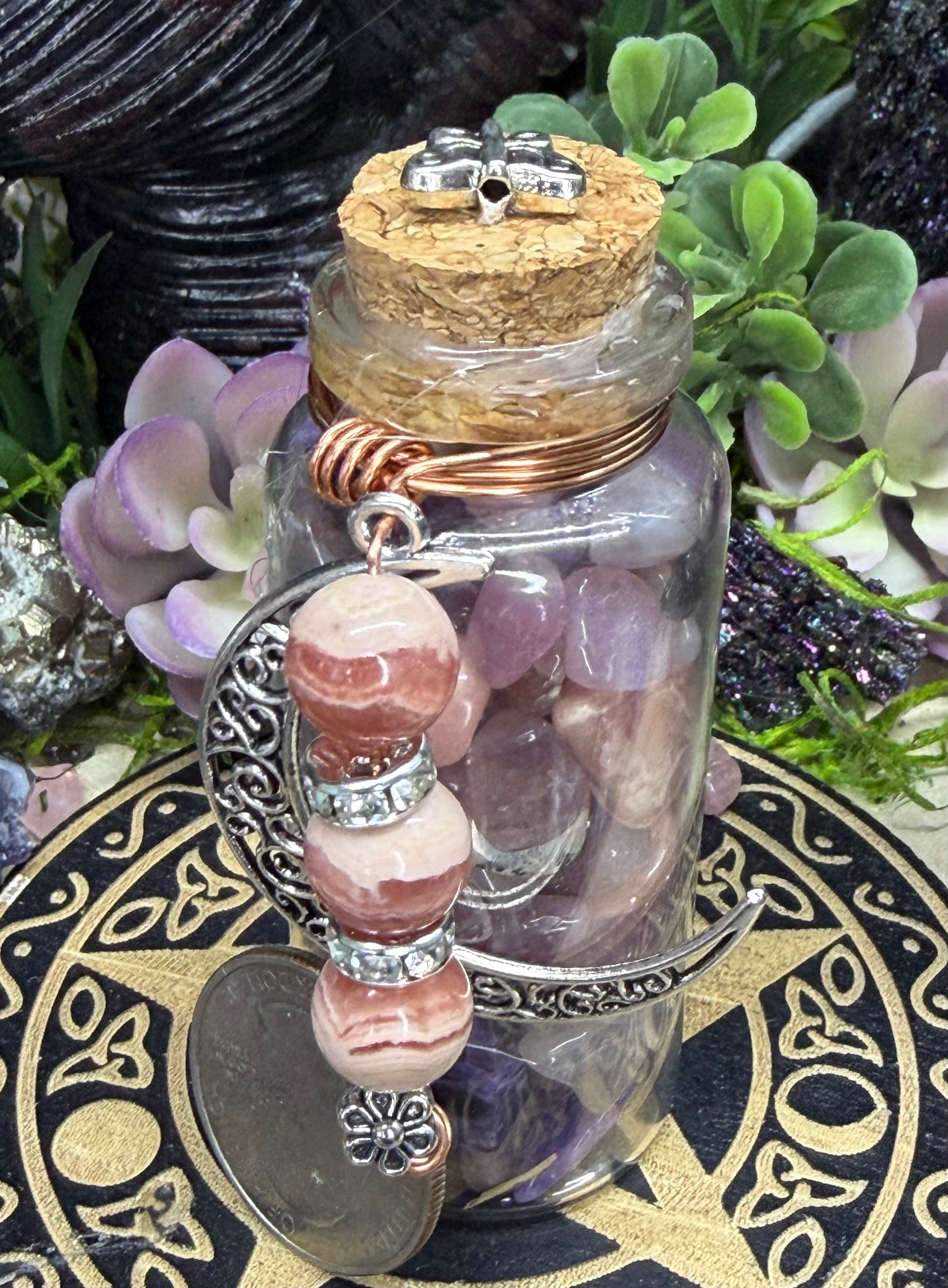 Intention Jar, Rhodochrosite, Lavender Rose Quartz& Charoite