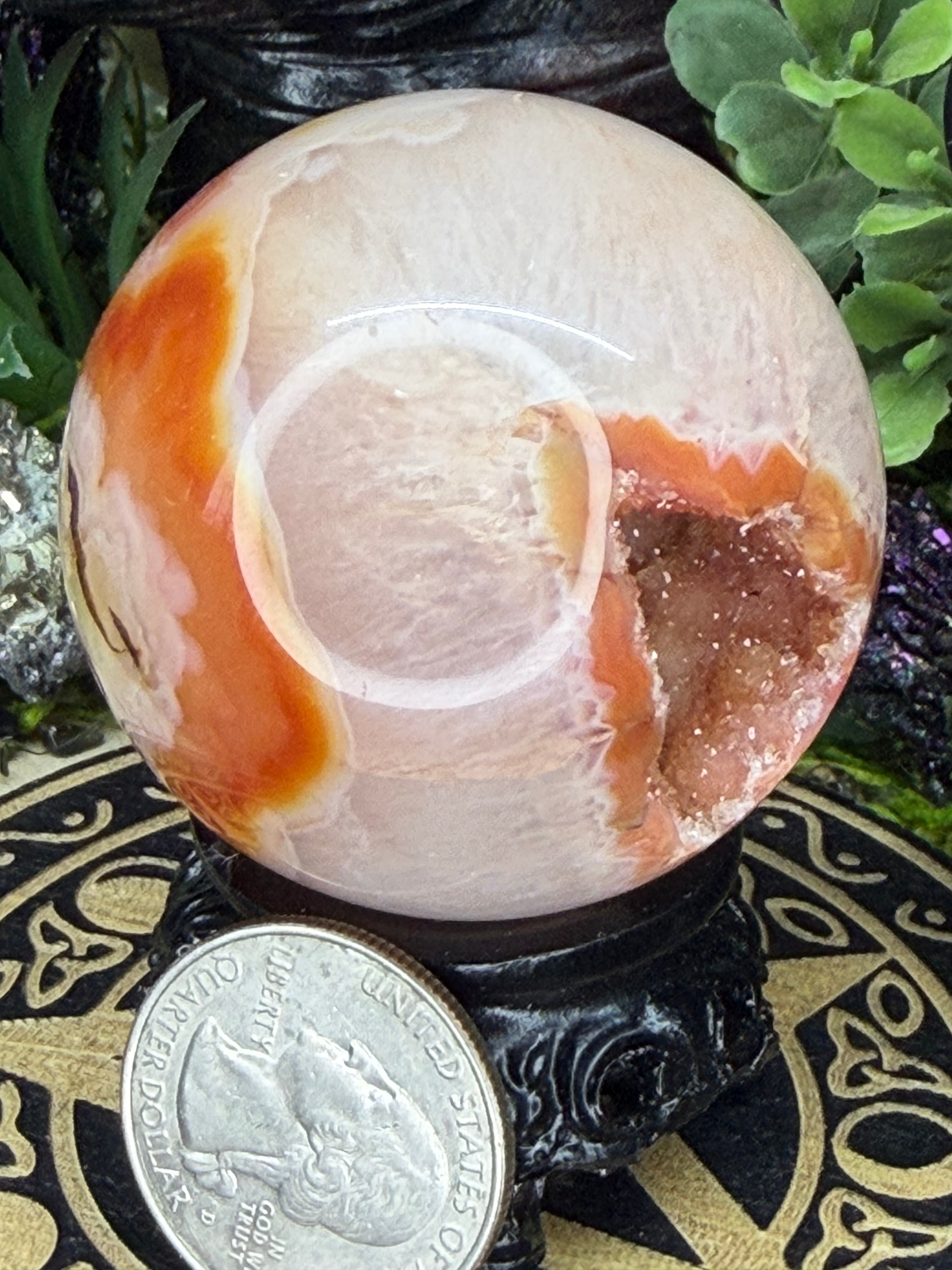Carnelian Druzy Agate Sphere, 47mm