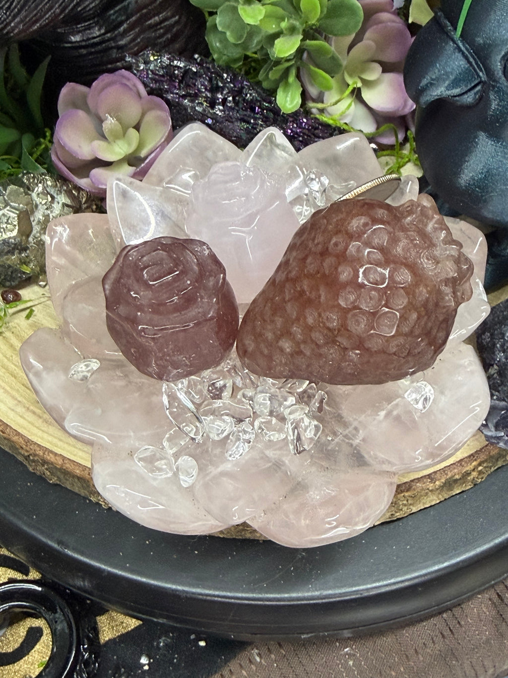 Lotus Rose Quartz Intension Bowl With Carvings.
