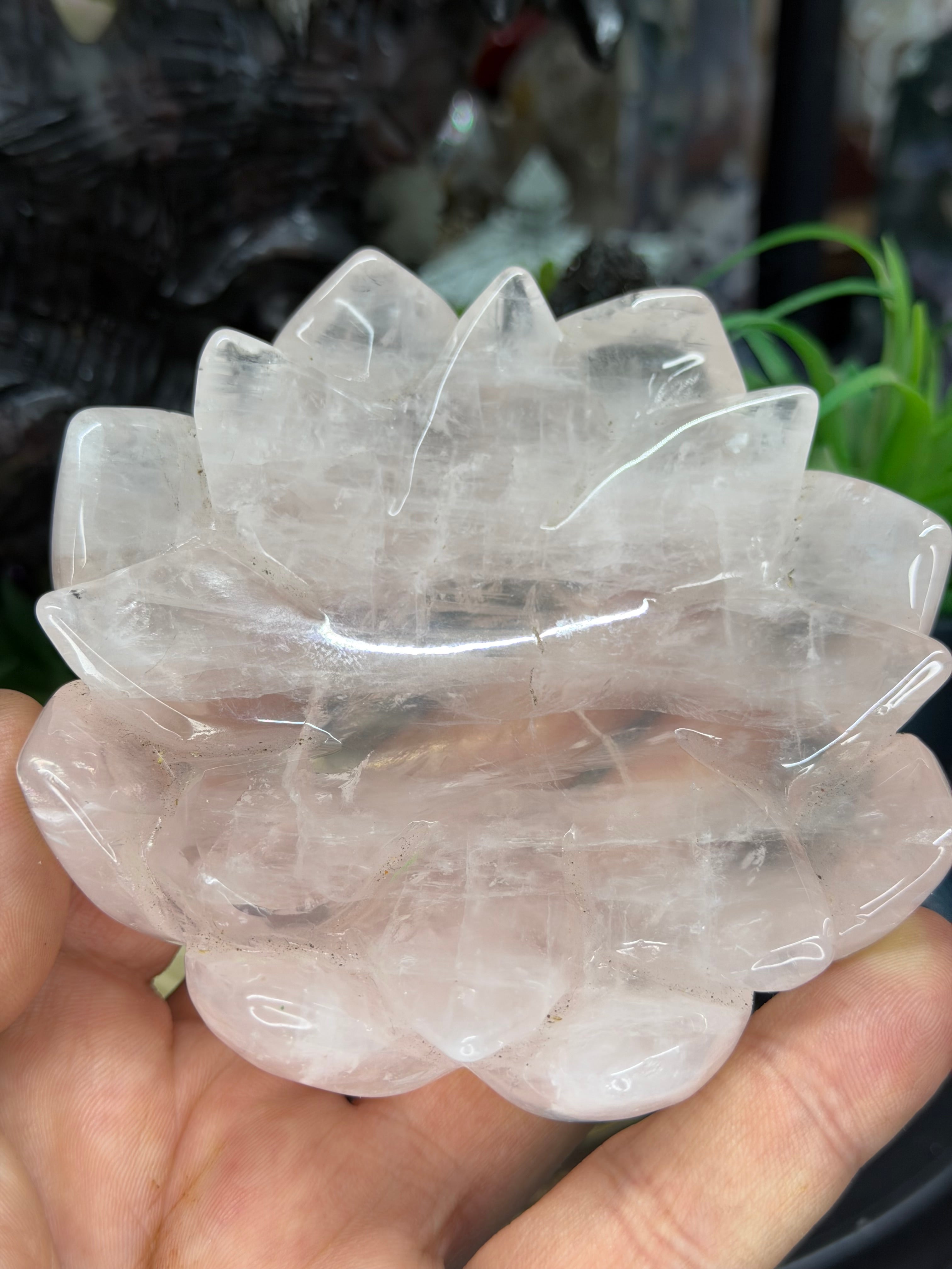 Lotus Rose Quartz Intension Bowl With Carvings.