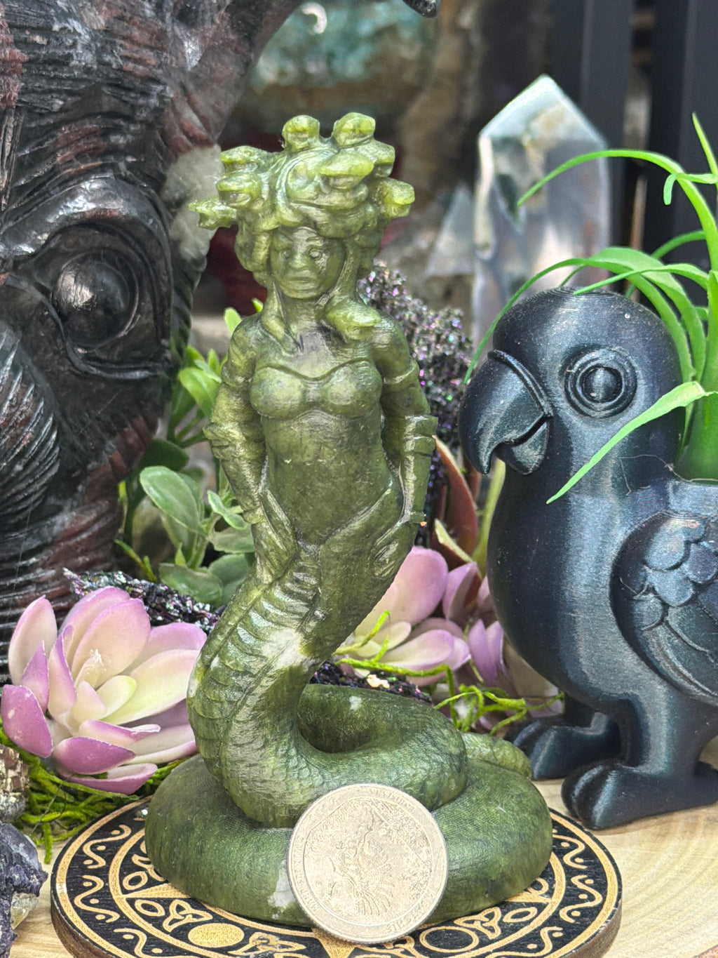 Serpentine Medusa Carving