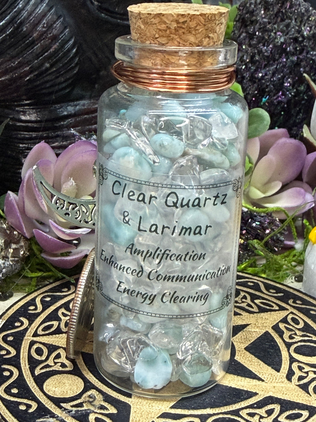 Clear Quartz & Larimar intention Jar