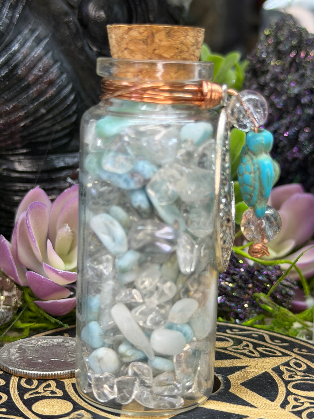 Clear Quartz & Larimar intention Jar