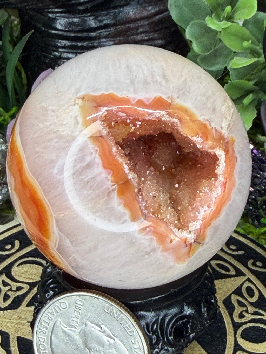 Carnelian Druzy Agate Sphere, 47mm