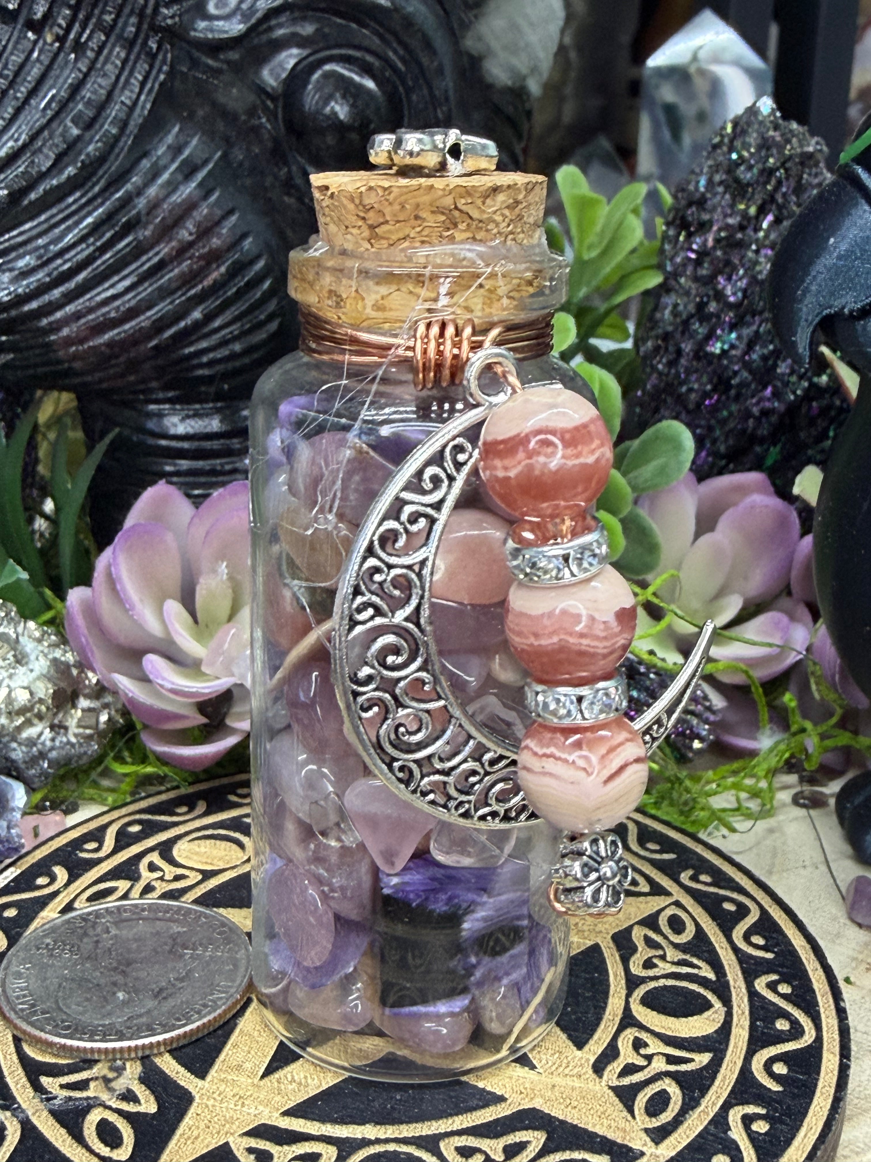 Intention Jar, Rhodochrosite, Lavender Rose Quartz& Charoite
