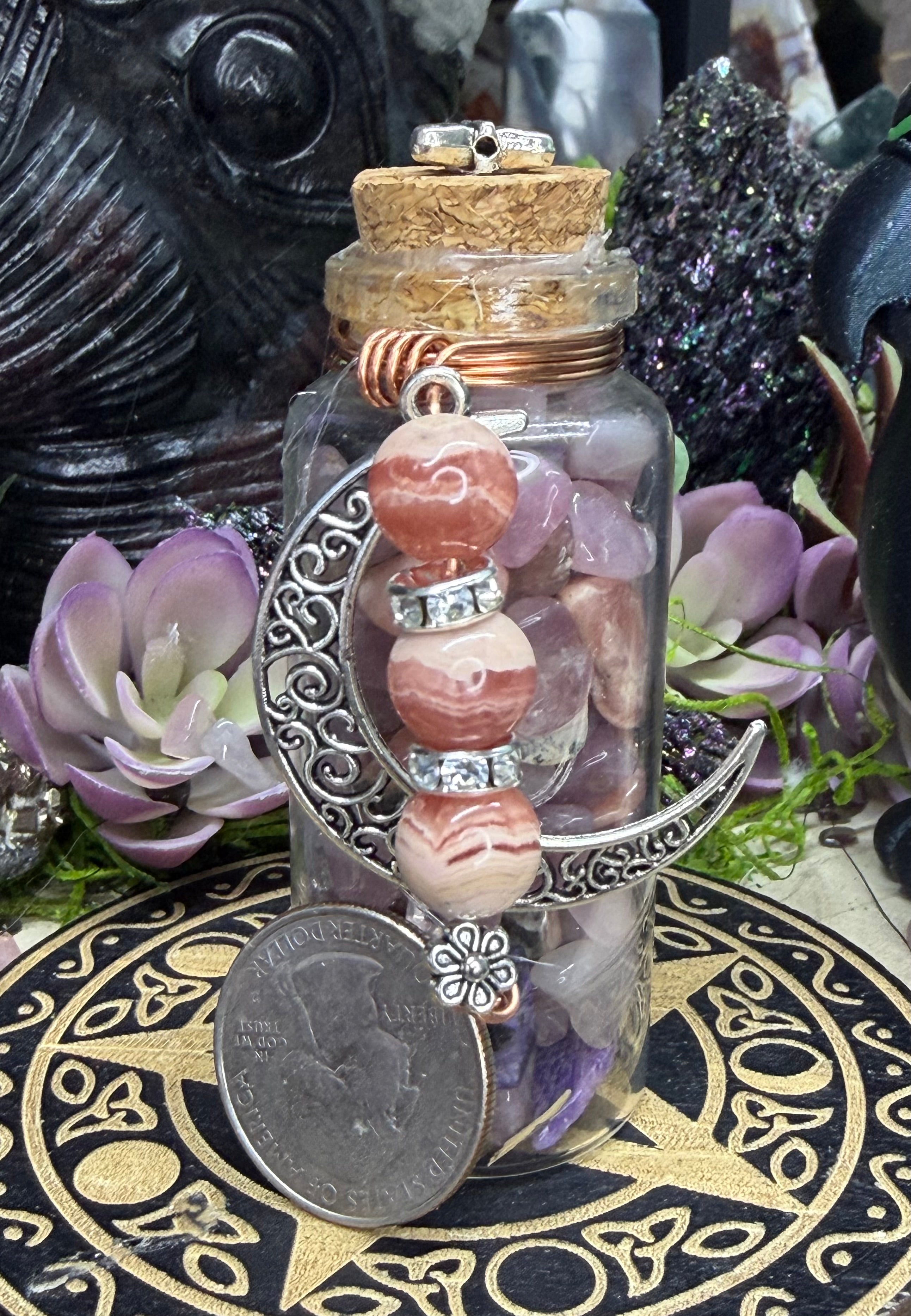 Intention Jar, Rhodochrosite, Lavender Rose Quartz& Charoite