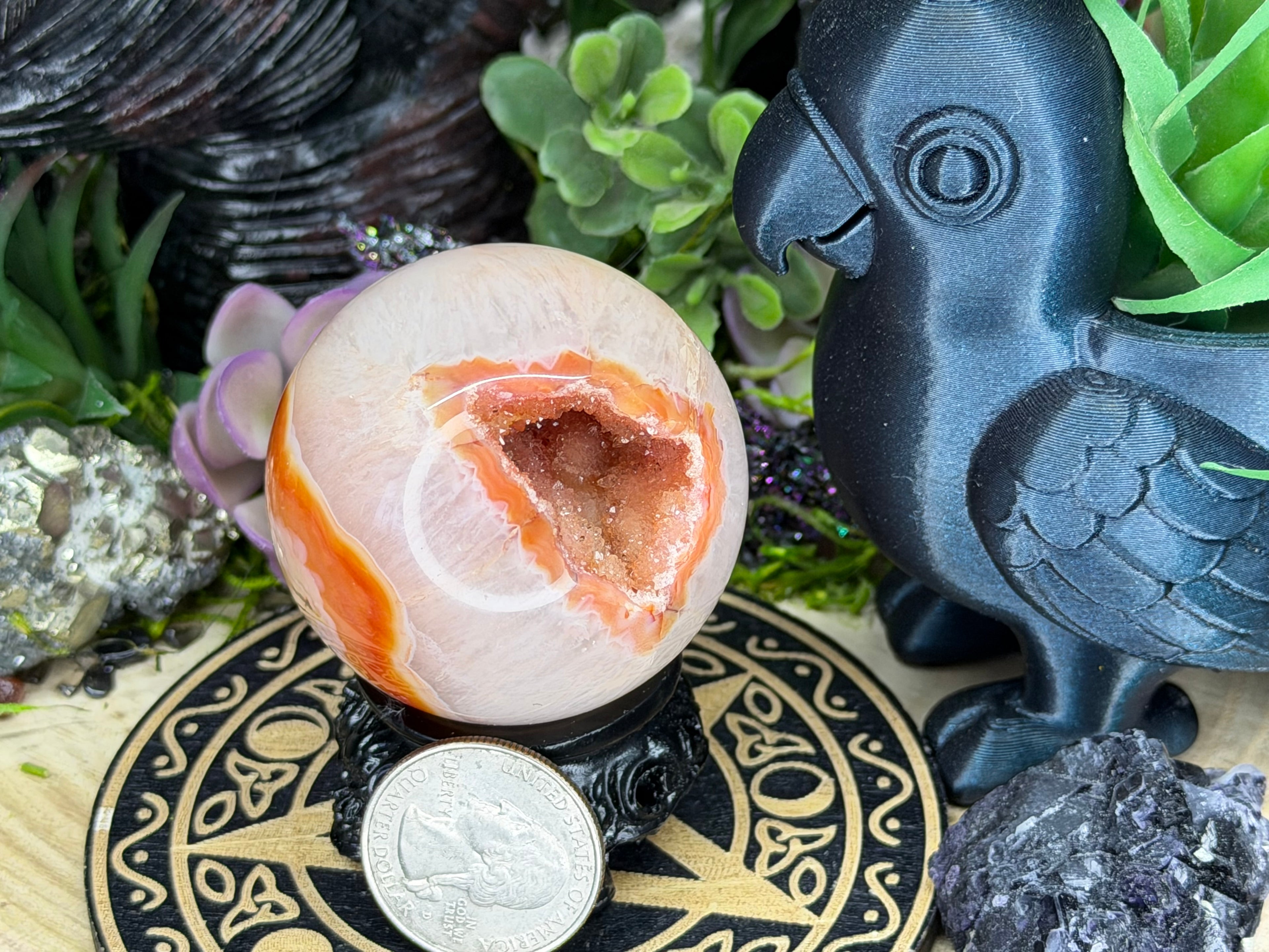 Carnelian Druzy Agate Sphere, 47mm