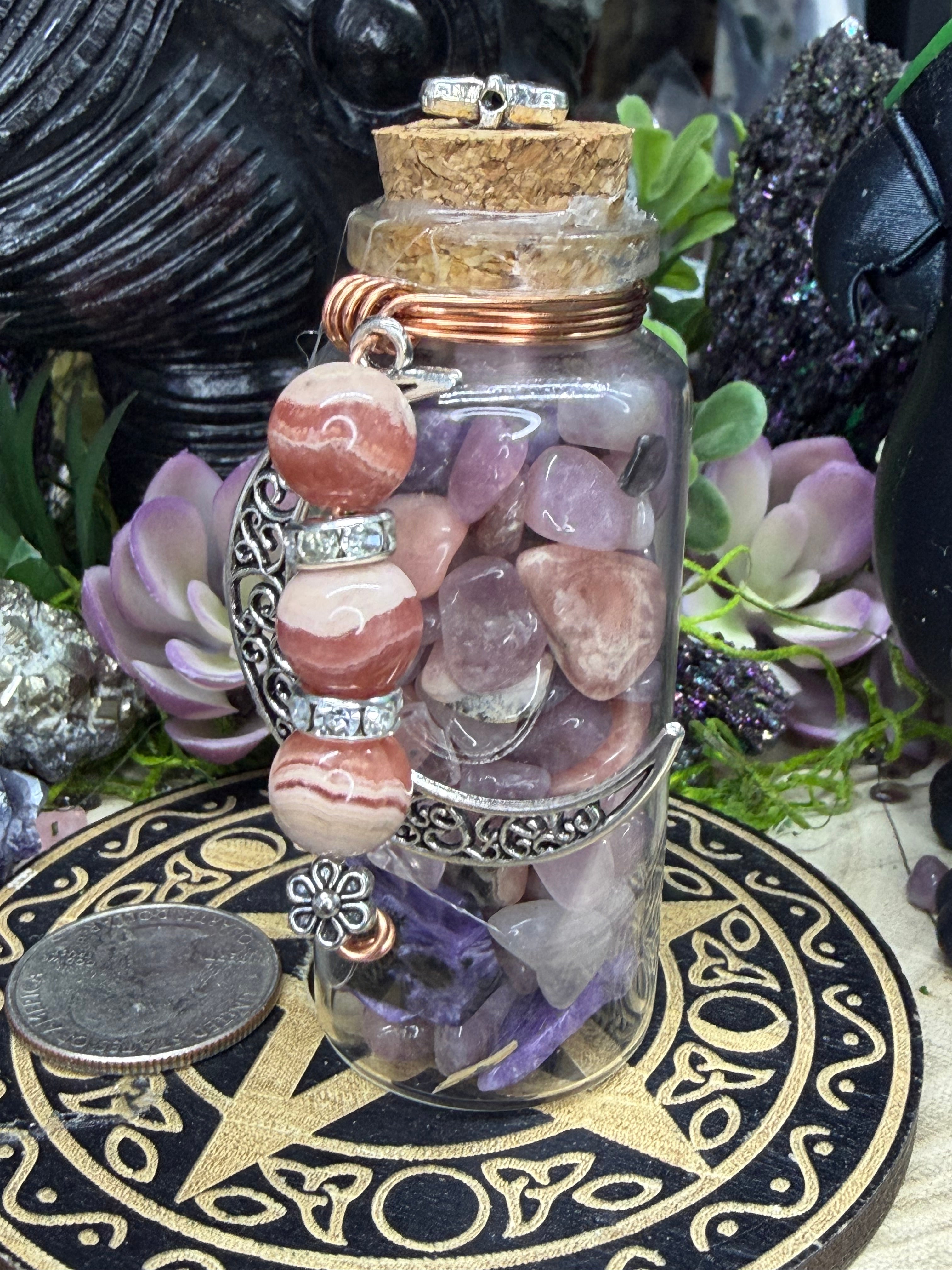 Intention Jar, Rhodochrosite, Lavender Rose Quartz& Charoite