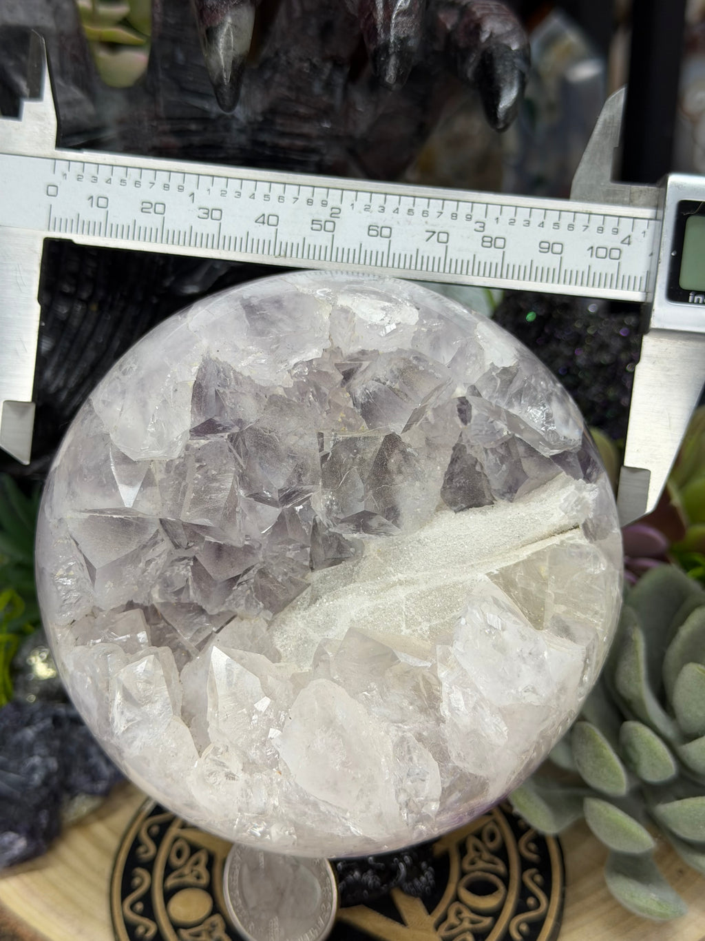 Brazil Amethyst Agate 110mm Sphere With Sugar Calcite & Pink UV Calcite Inclustion