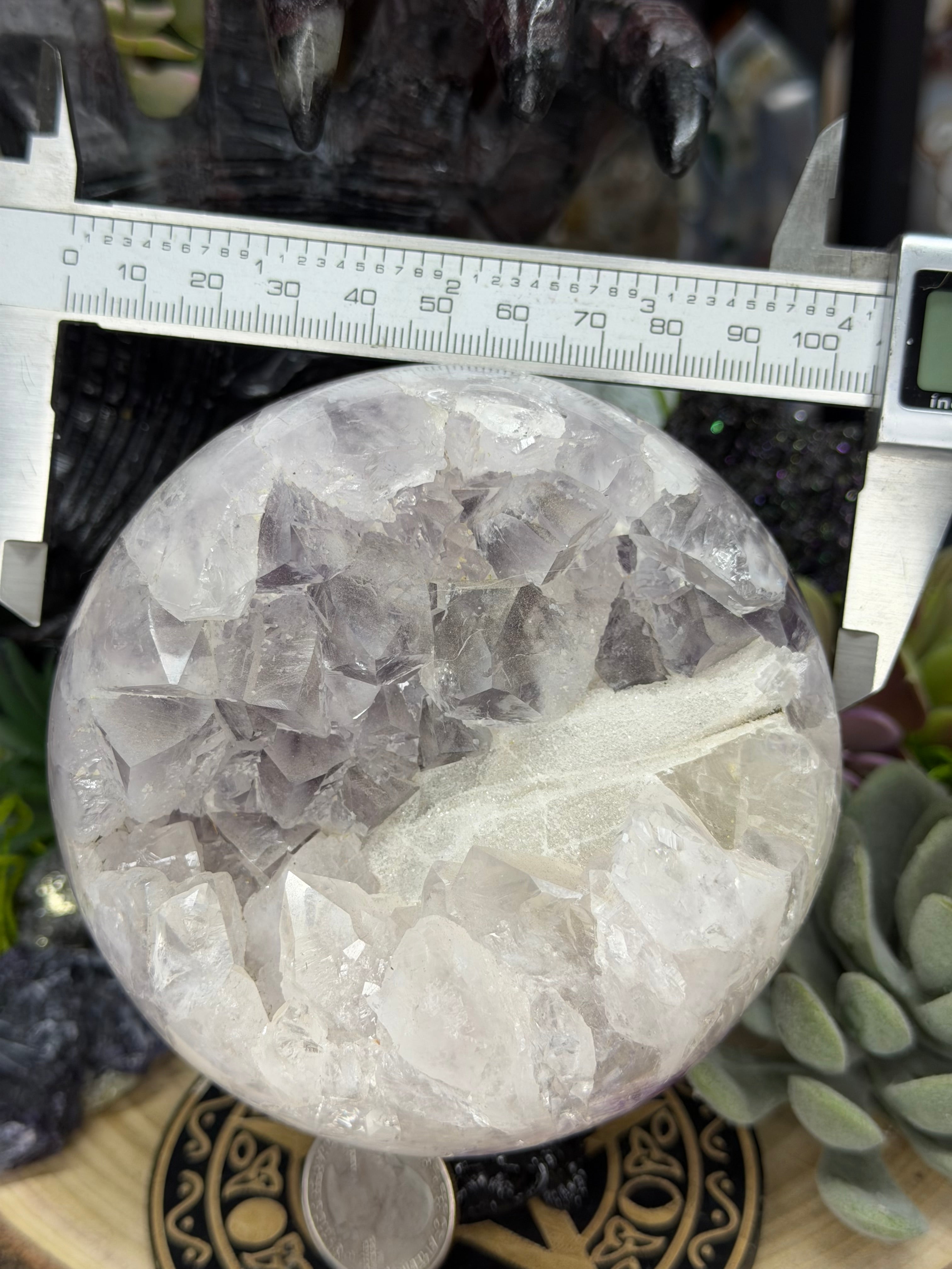 Brazil Amethyst Agate 110mm Sphere With Sugar Calcite & Pink UV Calcite Inclustion