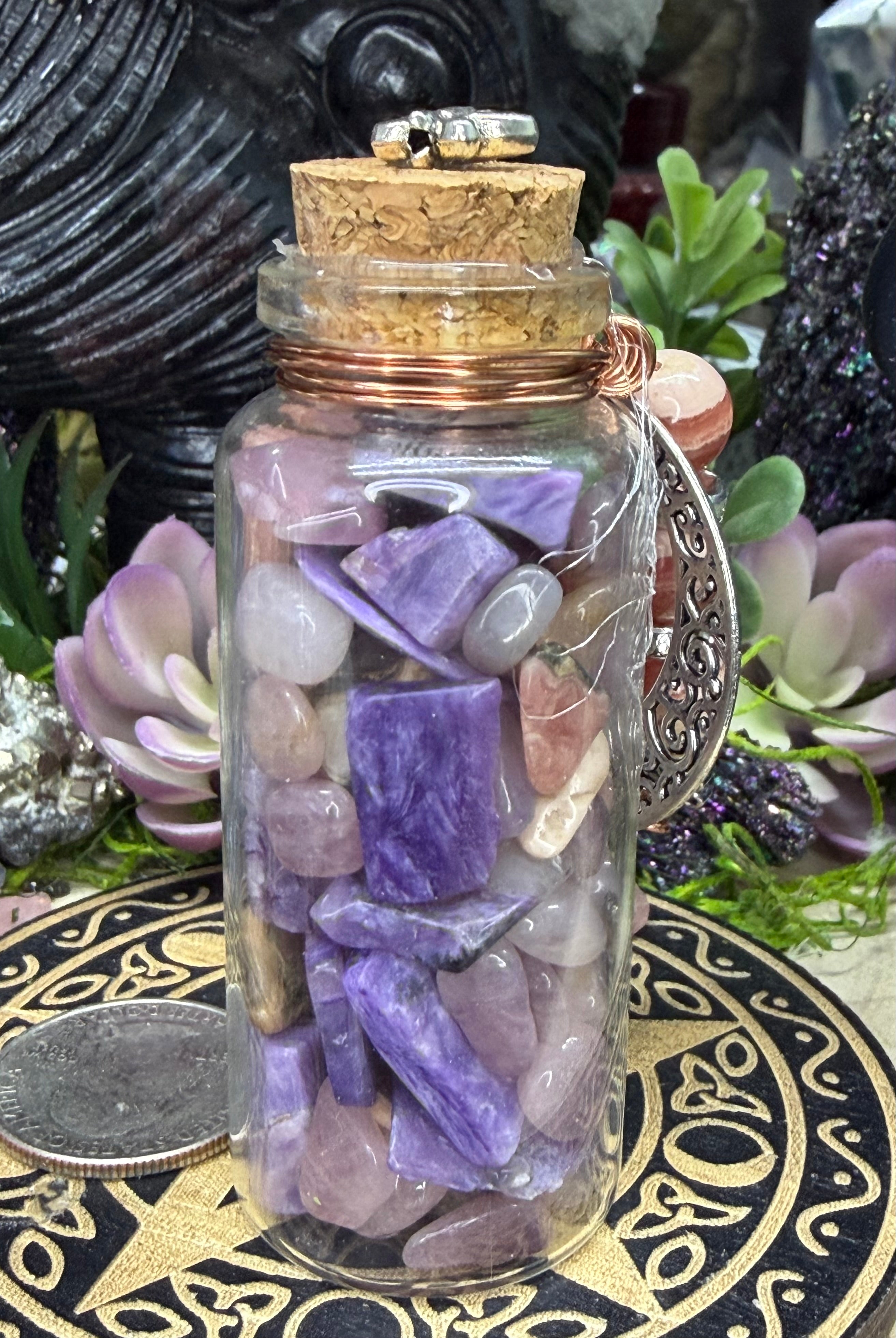 Intention Jar, Rhodochrosite, Lavender Rose Quartz& Charoite
