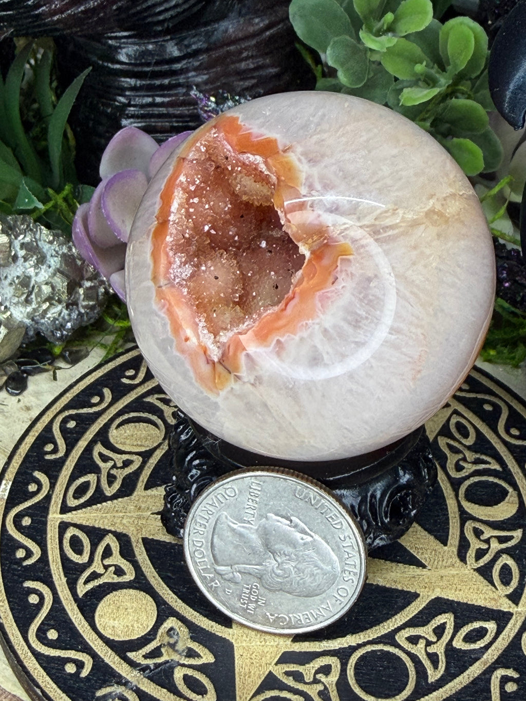 Carnelian Druzy Agate Sphere, 47mm