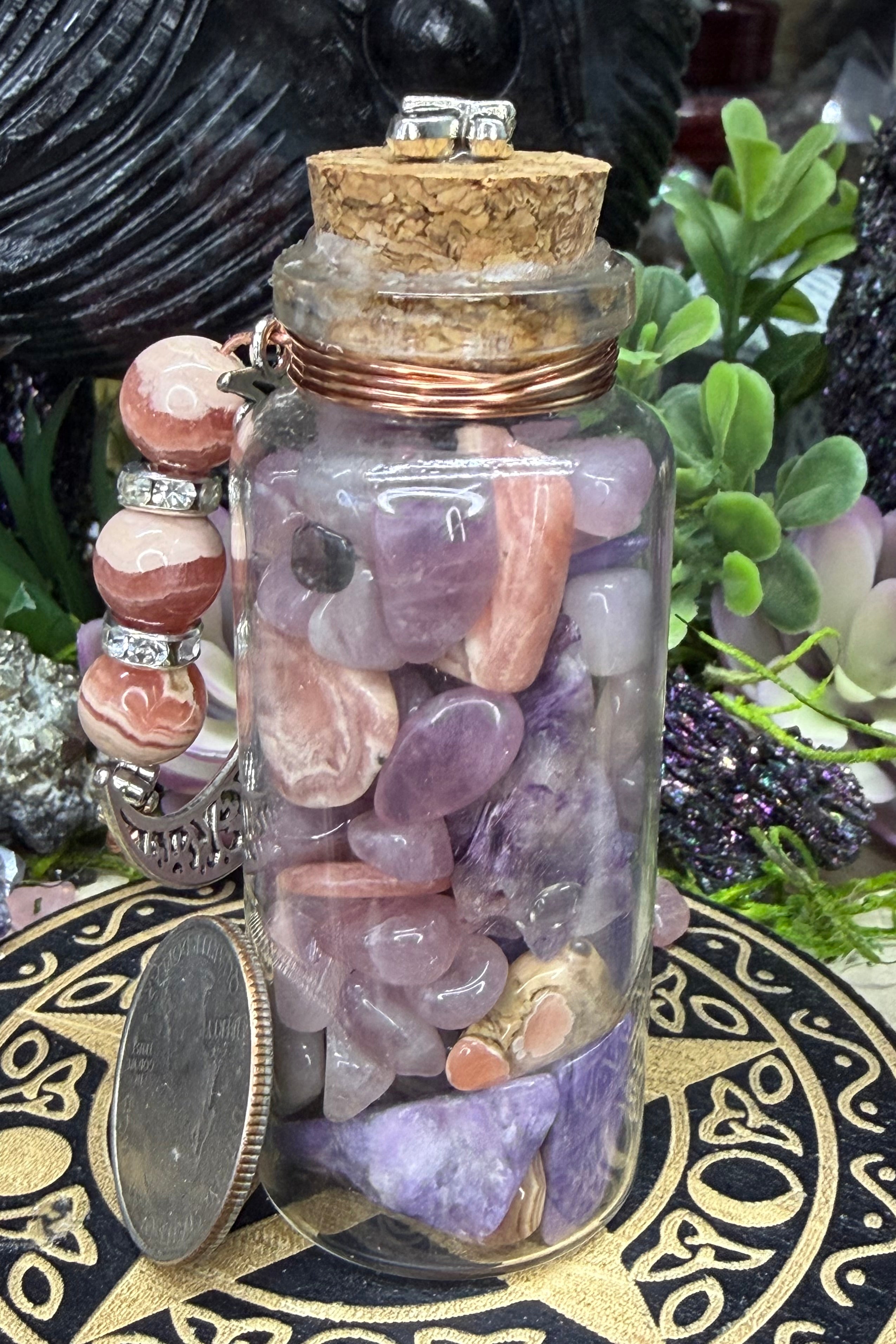 Intention Jar, Rhodochrosite, Lavender Rose Quartz& Charoite