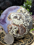 Rare Money Agate With Amethyst Inclusions 74mm Sphere