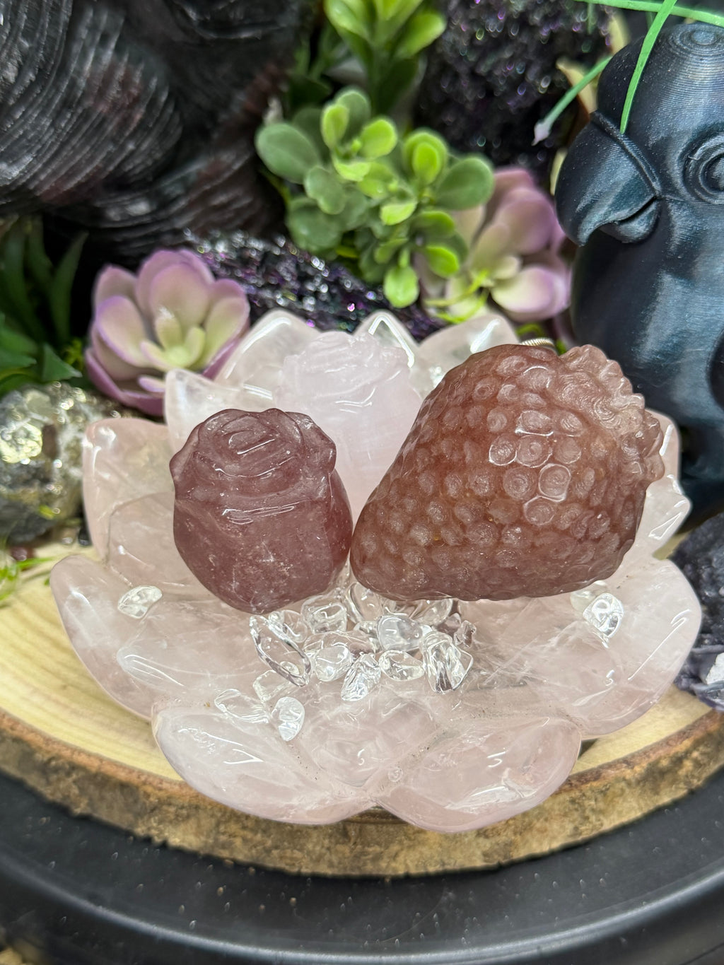 Lotus Rose Quartz Intension Bowl With Carvings.