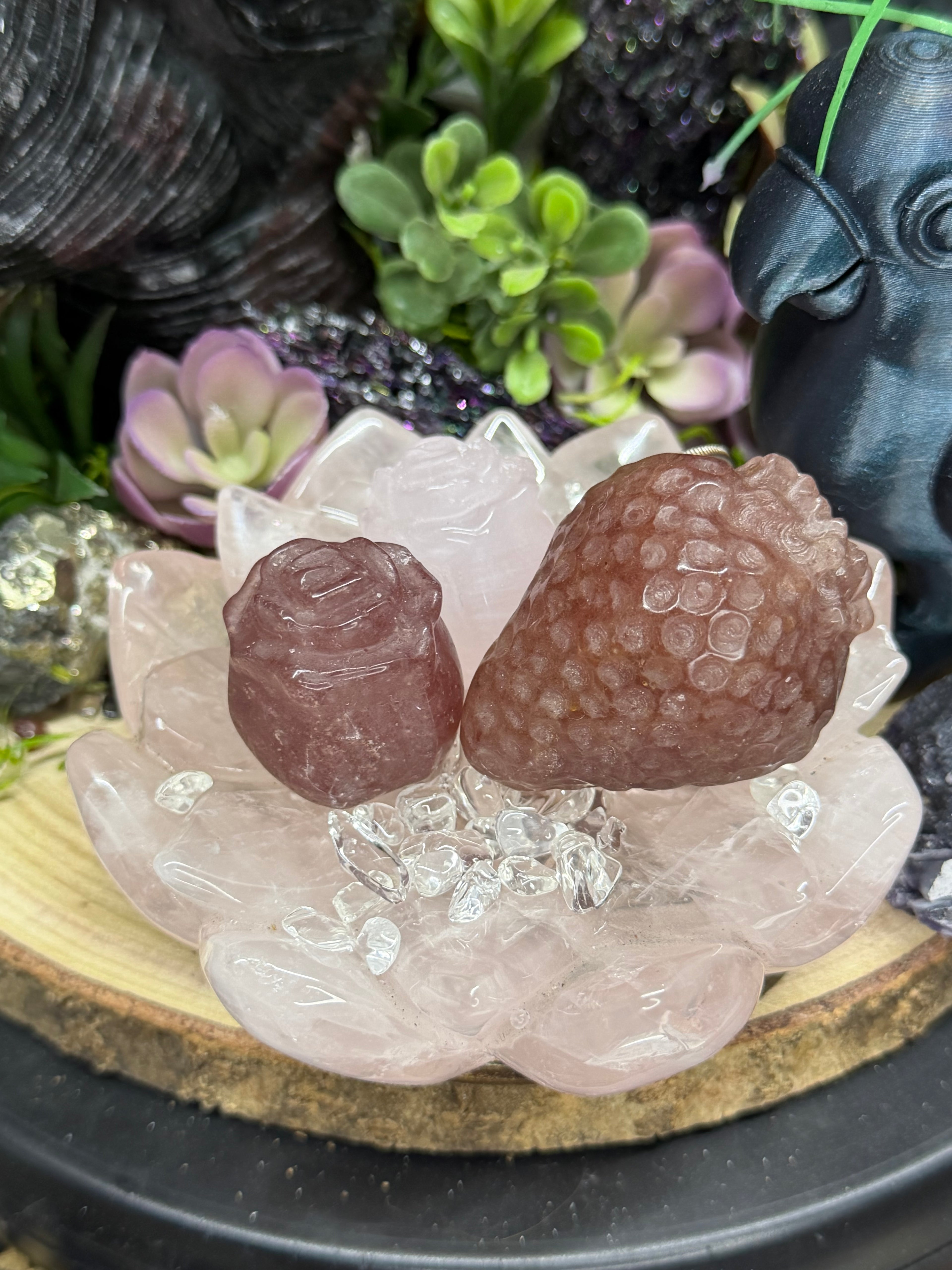 Lotus Rose Quartz Intension Bowl With Carvings.