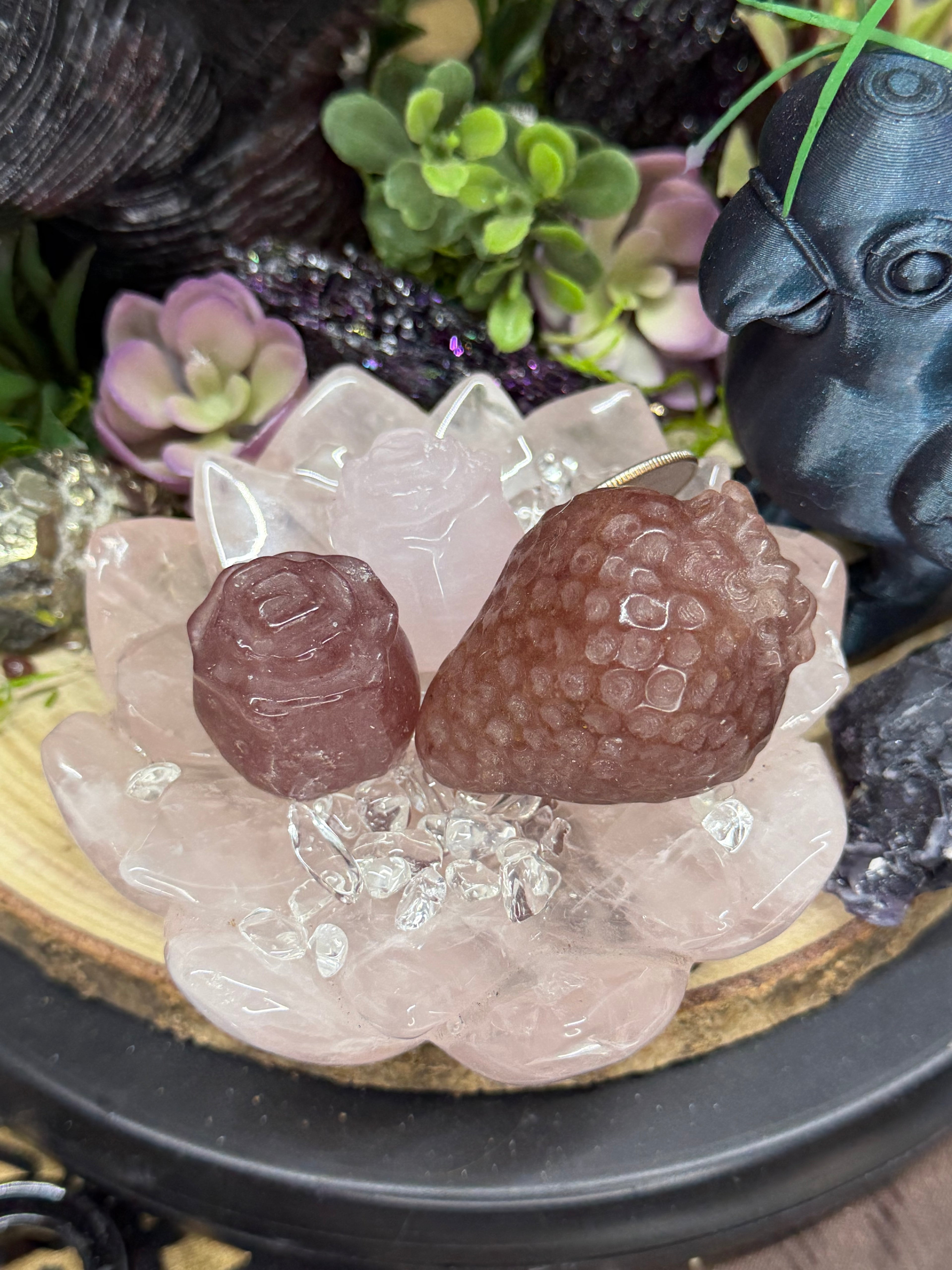 Lotus Rose Quartz Intension Bowl With Carvings.