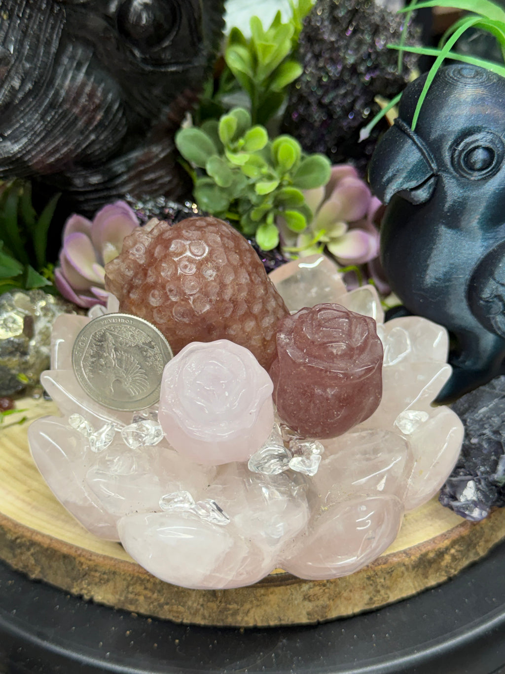 Lotus Rose Quartz Intension Bowl With Carvings.