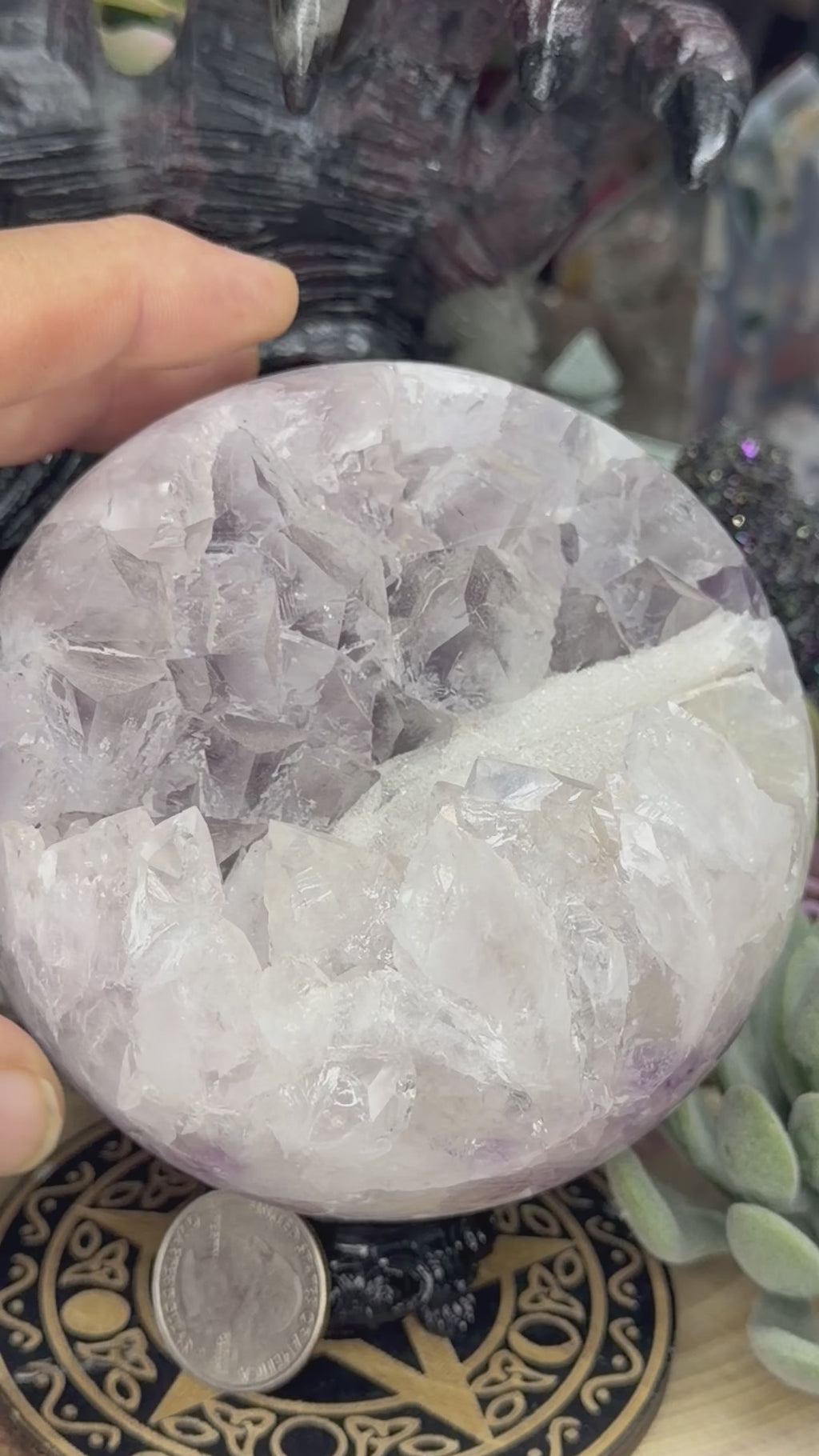 Brazil Amethyst Agate 110mm Sphere With Sugar Calcite & Pink UV Calcite Inclustion